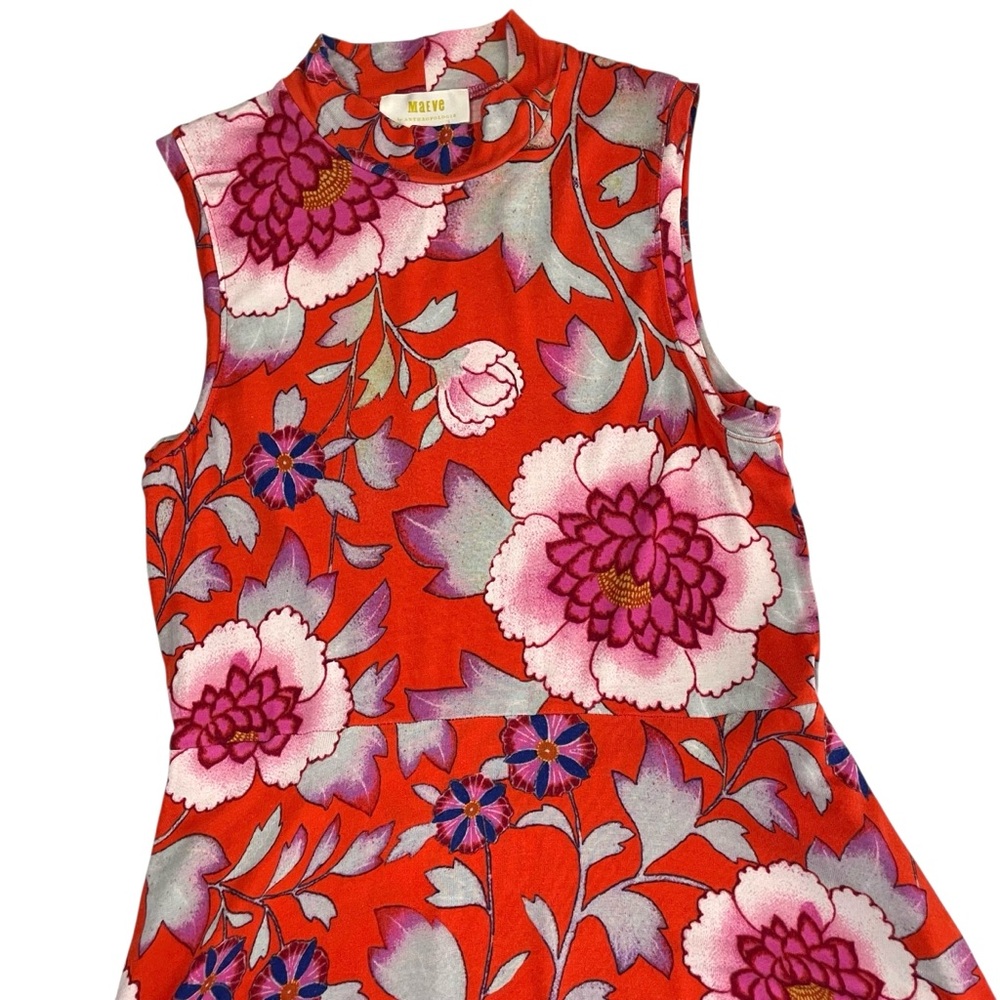 Anthropologie Maeve Cleary Red Floral Asymmetrical Midi Dress - Picture 7 of 12